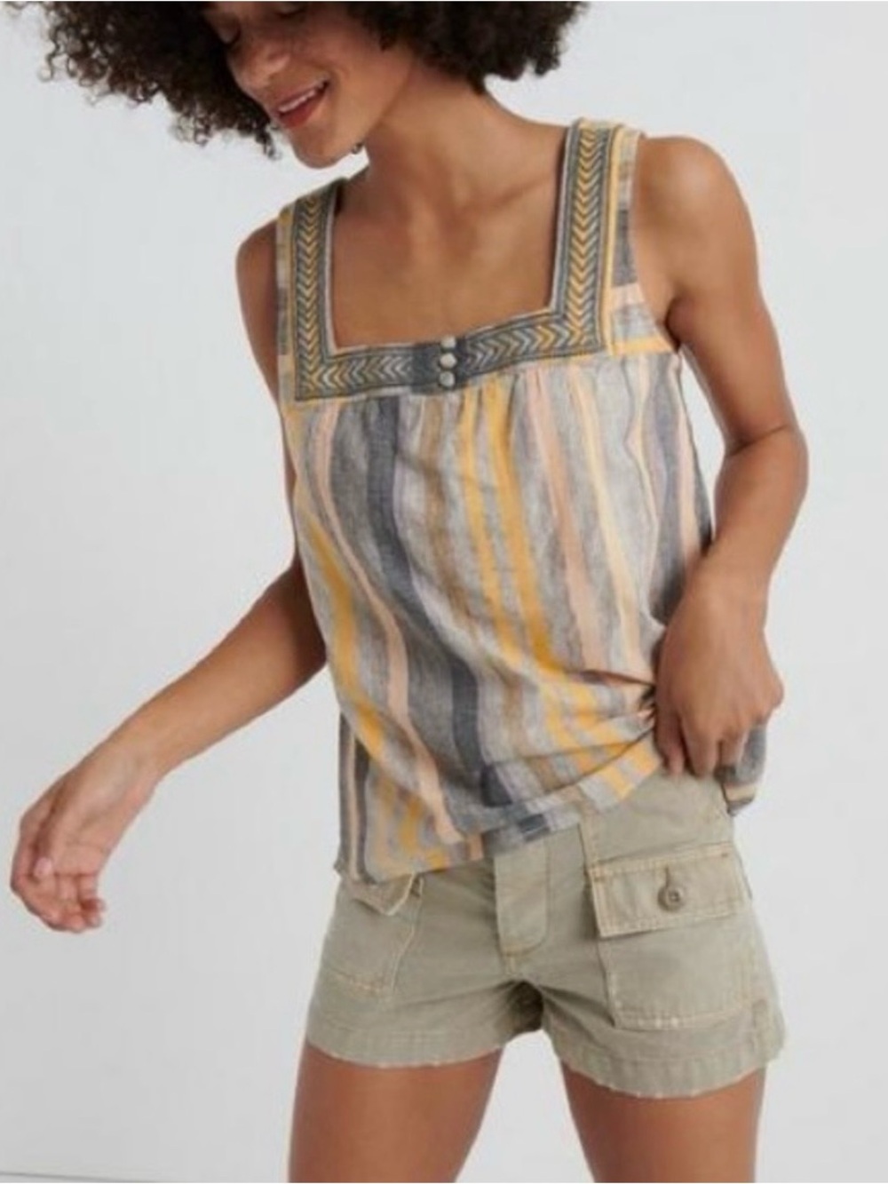 Lucky Brand Striped Square Neck Tank M